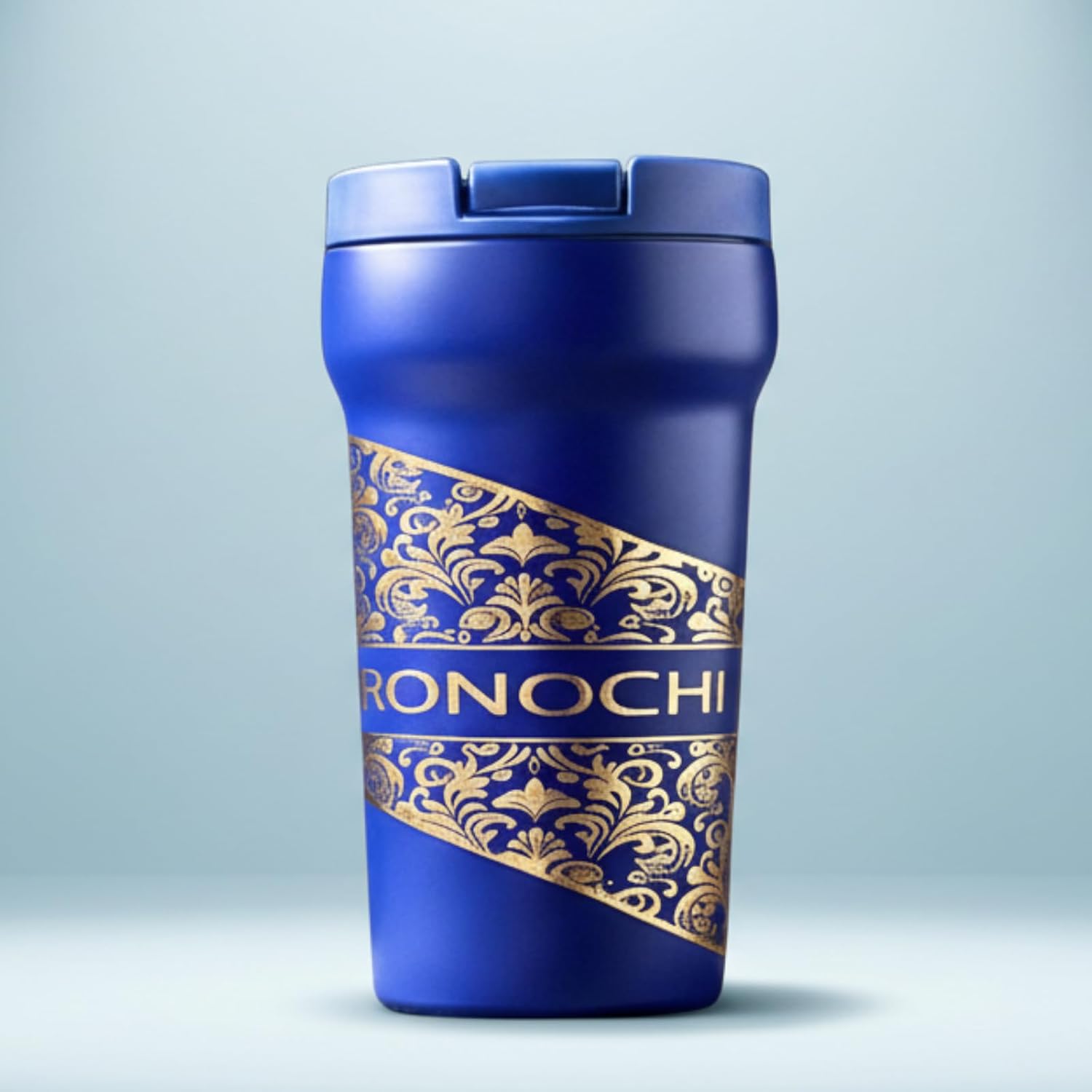 Premium Stainless Steel Travel Mug, Sophisticated Ornate Gold Colour Pattern That Makes a Bold and Modern Style Statement. (Mocha, 13.0, Fluid Ounces)